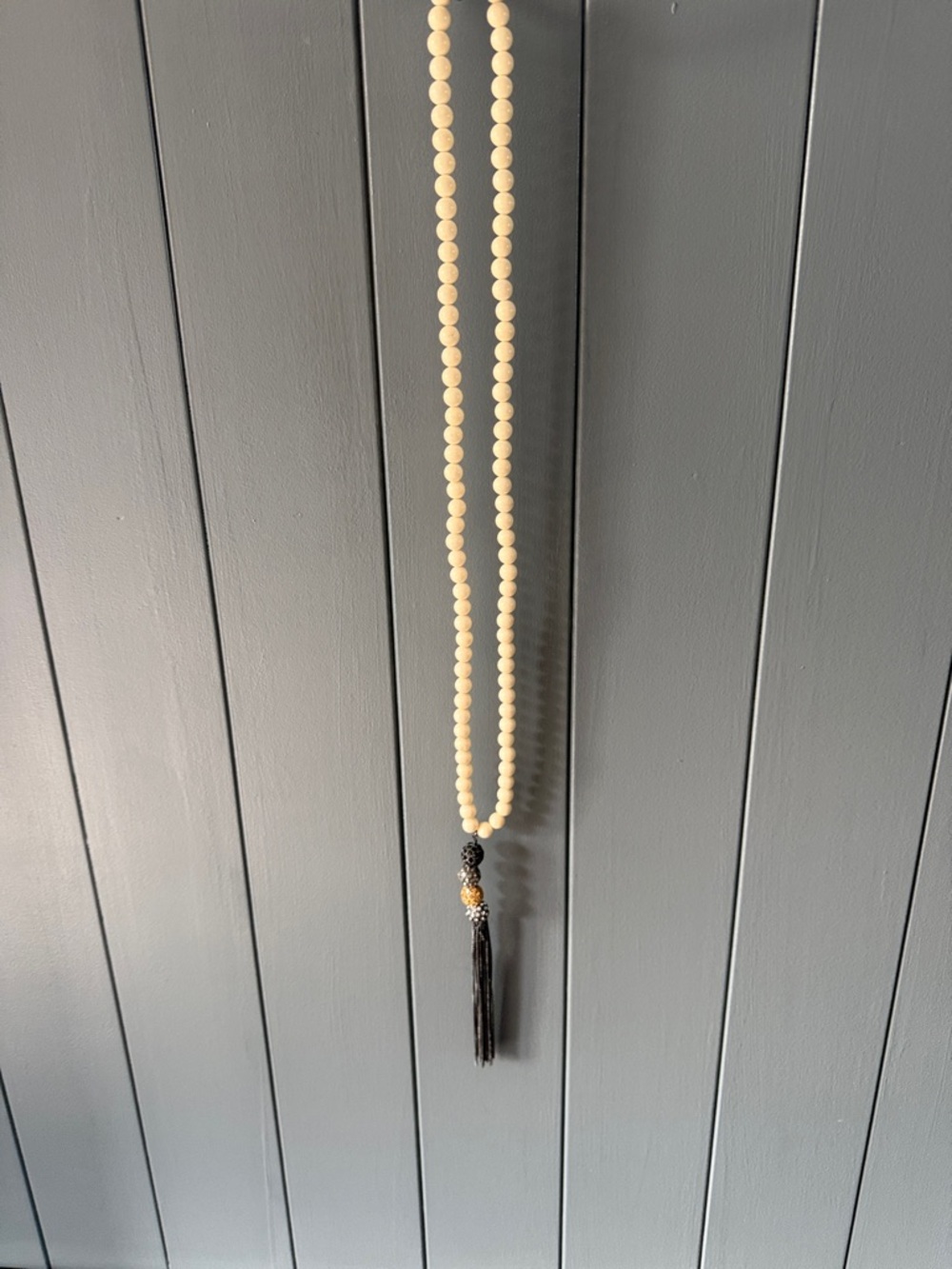 Stella & Dot Long Beaded Tassel Necklace in Cream and Black